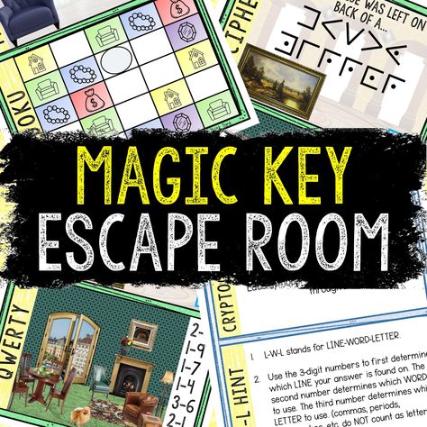 "Transform your house into an unforgettable code-breaking adventure for kids!  This printable Magic Key Escape Room has kids searching for puzzles and breaking codes.  The use of secret codes will keep your kids engaged from beginning to end while competing to find the final code-word.  Celebrate your kids birthday party with a Magic Key puzzle game!  It's the perfect DIY Escape Room kit - Scavenger Hunt for kids. Planning a kids birthday party or kids sleepover?  Need some fun kids games or puz Room For Kids, Kids Sleepover, Escape Room For Kids, Fancy Envelopes, Kids Puzzles, Magic Key, Scavenger Hunt For Kids, Numbers For Kids, Magic Show