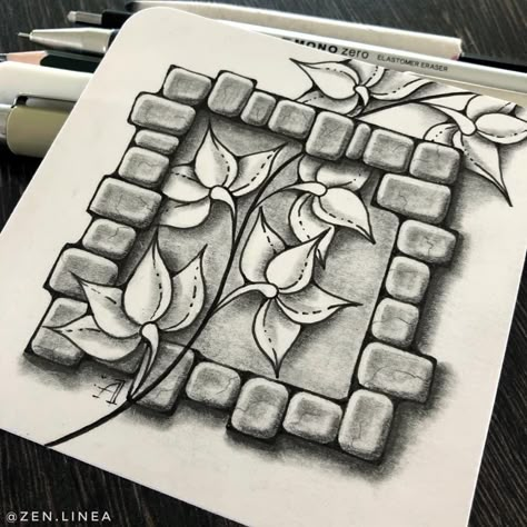 Zentangle Tiles Ideas, Square Zentangle, Tangle Designs, Zentangle Pictures, Doodling Tutorial, Quotes Doodles, Zentangle Inspiration, Zentangle Flowers, Art Zentangle