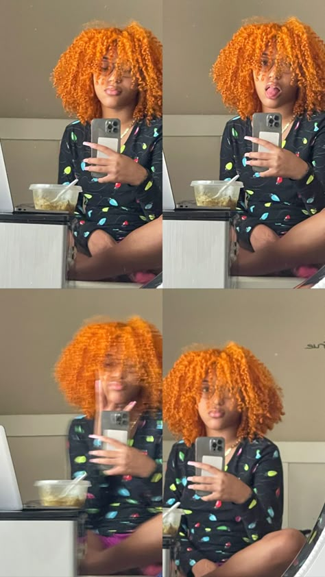 orange curly hair 
black girl
3c hair
dyed hair
pretty black girl
afro 4c Dyed Hair, 4c Dyed Hair Natural, Orange Hair Colors, Orange Hair Color Ideas, Orange Hair Color, Dyed Hair Ideas, Howleen Wolf, Hair Color Orange, Natural Hair Goals