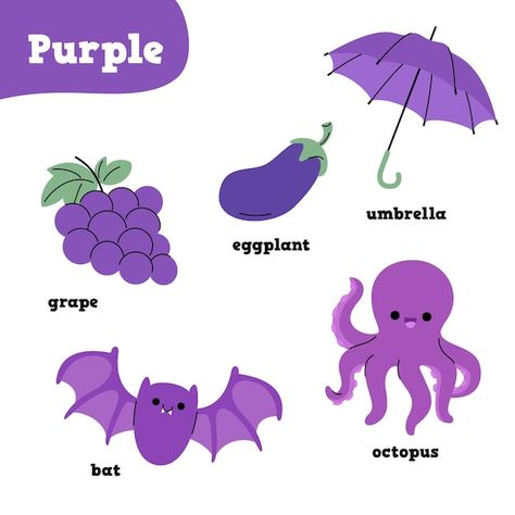 Purple Day Decoration For Preschool, Color Purple Activities For Preschool, Purple Activities For Preschool, Colors Chart Preschool, Nursery Class Decoration, Purple Elements, Colors Chart, Purple Crafts, Activity Preschool