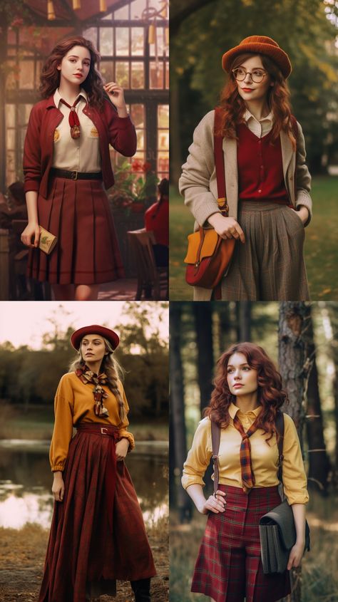 Harry Potter Outfit Ideas Casual, Harry Potter Style Outfits, Wizarding World Outfit, Gryffindor Aesthetic Outfit, Harry Potter Aesthetic Outfits, Harry Potter Outfits Aesthetic, Harry Potter Outfit Ideas, Gryffindor Inspired Outfits, Gryffindor Outfit Aesthetic