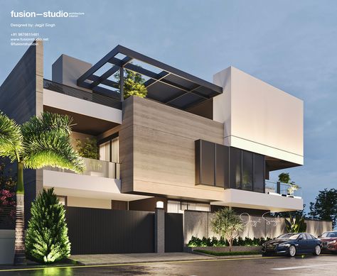 36ft Elevation on Behance Modern Home Front Yard, Corner House Elevation, Home Front Design, Home Front Yard, Home Front Door, Double House, Terrace Restaurant, Small House Elevation, Residential Building Design