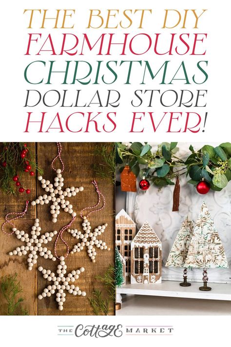 Discover the best DIY Dollar Store Christmas hacks for a farmhouse-inspired holiday! Budget-friendly decor and craft ideas await.   Get ready to decorate your home with farmhouse charm and holiday magic without breaking the bank! We have  scoured the Dollar Store Creations to uncover the most brilliant and budget-friendly DIY farmhouse Christmas hacks ever! They will transform your space into a winter wonderland. Dollar Store Christmas Diy Decorations, Dollar Store Holiday Decor, Diy Dollar Store Christmas Wreath, Hometalk Diy Projects Christmas, Cheap Diy Holiday Decor, Diy Christmas House Decorations, Decorate For Christmas On A Budget, Dollar Store Christmas Crafts Diy Decorations For Home, Thrift Store Christmas Decor