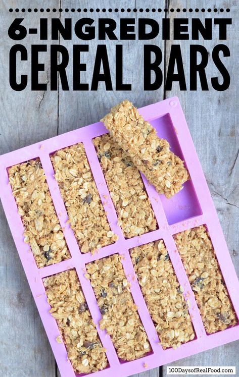 6-Ingredient Cereal Bars Cereal Bars Recipes, Real Food Meal Plan, New Cereal, Homemade Cereal, 100 Days Of Real Food, Cereal Bar, Cereal Bars, Snack Bars, Bar Recipe