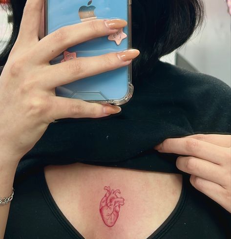 Heart In Between Chest Tattoo, Heart Vessels, Witch Tattoos, Perspective Tattoos, Tattoo Heart, Tattoo Aesthetic, Witch Tattoo, Sternum Tattoo, Under My Skin