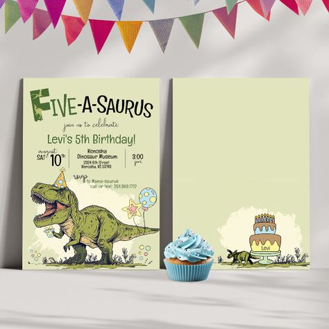 Fifth Birthday Dinosaur, Dinosaur Birthday Party 5 Year, Five Year Old Dinosaur Birthday Party, Fiveasaurus Birthday, 5th Dinosaur Birthday Party, 5th Bday Party Ideas Boys, Fifth Birthday Theme Boy, 5th Birthday Themes Boy, 5th Birthday Boy Themes