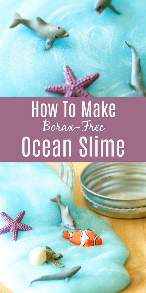 Ocean Slime Recipe, Summer Activities For Kids Preschool, Safe Slime Recipe, Ocean Slime, Borax Free Slime, Crazy Crafts, Slime Recipes, Recipe For Kids, Slime Craft