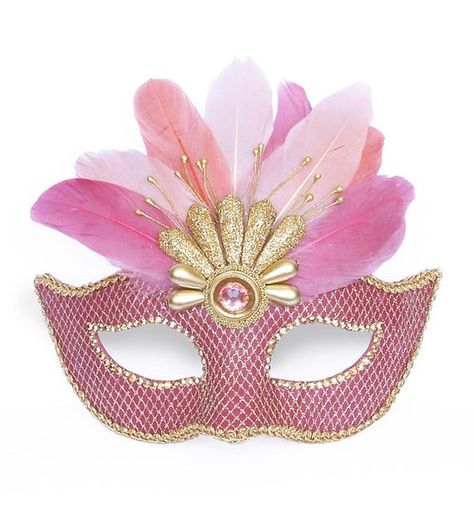 Pink  Gold Masquerade Mask With Feathers    Venetian by SOFFITTA, $80.00: Masquarade Masks, Masquerade Banquet, Masquarade Mask, Pink Lady Costume, Mask With Feathers, Masquerade Halloween Costumes, Gold Masquerade Mask, Gold Jewelry Prom, Gold Tulle