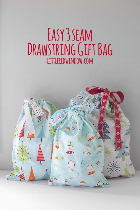 Bag Sewing Patterns, Drawstring Gift Bag, Costura Diy, Beginner Sewing Projects Easy, Bag Sewing, Leftover Fabric, Christmas Sewing, Drawstring Bags, Diy Couture