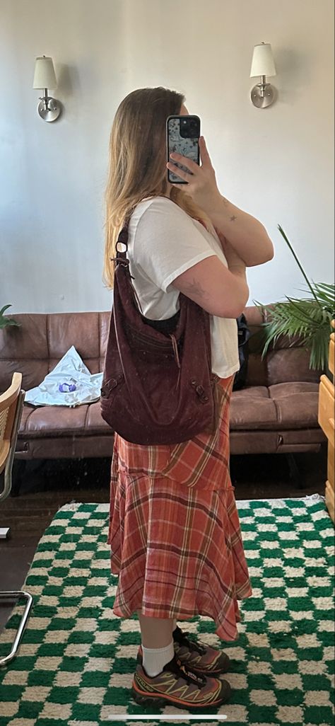 vintage plaid maxi, balenciaga city bag hobo, solomons Hobo Bag Outfit, 23 Style, Slouch Bag, Slouch Bags, City Bag, Vintage Plaid, Late Summer, Balenciaga City Bag, Dream Wardrobe