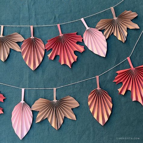 Frosted Paper Accordion Fall Leaves DIY Tutorial - Lia Griffith Paper Fall Decor, Paper Accordion, Leaves Diy, Autumn Craft, Paper Bunny, Autumn Paper, How To Make Banners, Paper Leaves, Diy Templates