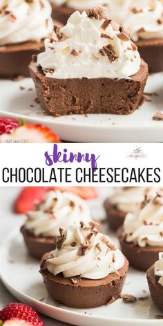 These light Chocolate Cheesecakes are made with cottage cheese instead of cream cheese, so they are lower in fat and high in protein! Smooth and rich and fudgy! #chocolate #cheesecake #dessert #recipe #recipes #healthy #healthyrecipe | skinny dessert | low calorie dessert | healthier dessert Healthy Chocolate Desserts, Low Cal Dessert, Dessert Light, Low Fat Desserts, Cheesecake Dessert, Low Calorie Dessert, Cottage Cheese Recipes, Ww Desserts, Dessert Aux Fruits