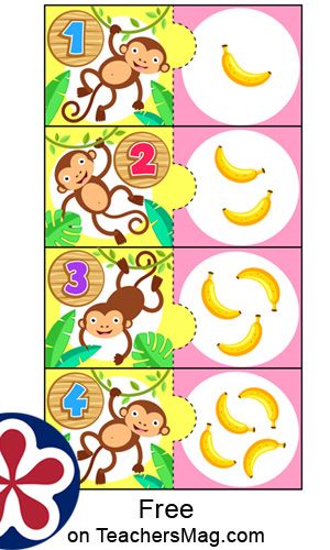 Monkey and Banana Number Matching Card Activity | TeachersMag.com Divlje Zivotinje, Zoo Activities Preschool, Farm Puzzle, Counting Activities Preschool, Monkey Puzzle, Shapes Worksheet Kindergarten, Zoo Activities, Dear Zoo, Money Activities