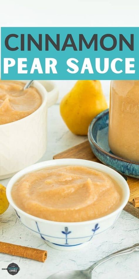 This cozy homemade Pear Sauce is so flavorful and made with little to no added sugar. You can make this recipe in a slow cooker or on the stovetop, and it can also be frozen or canned. Pear Sauce Recipe, Canning Applesauce, Canned Applesauce, Dried Pears, Pear Sauce, Apple Sauce Recipes, Spiced Pear, Apple Pear, Cinnamon Spice