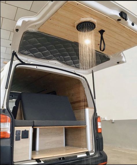 Shower With A View, Kombi Motorhome, Kombi Home, Van Conversion Interior, Campervan Life, Build A Camper Van, Vintage Airstream, Build A Camper, Van Life Diy