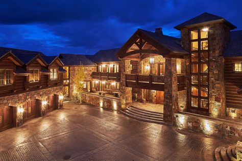 Tour the "Best Home of 2016" Mountain Cabin Mansion, Luxury Mountain Home Kitchen, Log Cabin Mansions, Mountain Mansion, Stone Staircase, Cabin Mansion, Story Stone, Luxury Houses Mansions, Big Sky Montana