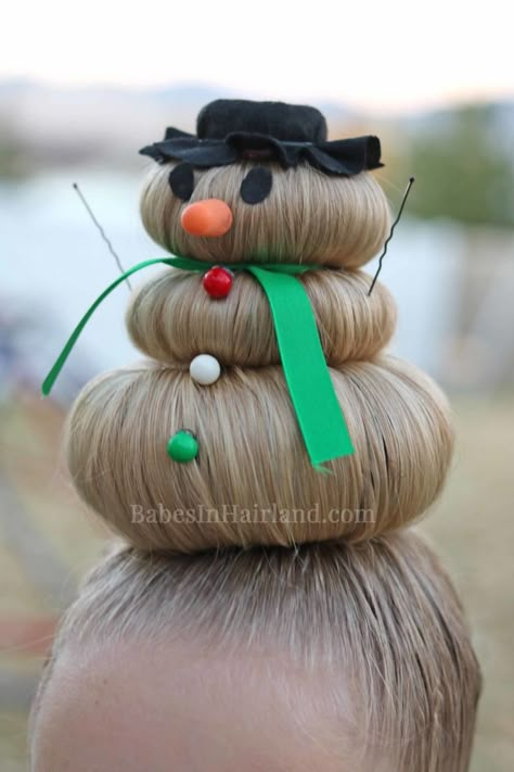 Snowman Hairstyle for Crazy Hair Day (or Christmas) Crazy Hair For Kids, Crazy Hair Ideas, Crazy Hair Day Ideas, Hair For Kids, Wacky Hair Day, Wacky Hair Days, Holiday Hair, Wacky Hair, Crazy Hair Day