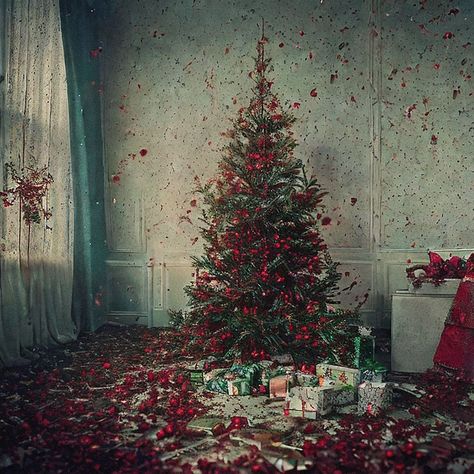 Alt Christmas Wallpaper, Christmas Horror Aesthetic, Creepy Christmas Aesthetic, New Year Pfp, Haunted Christmas, Christmas Creepy, Grunge Christmas, Holiday Horror, Scary Christmas