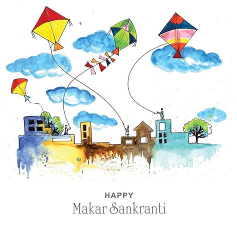 Happy makar sankranti colorful kites for festival of india Makar Sankranti Photo, Makar Sankranti Greetings, Nature Drawing For Kids, Makar Sankranti Wishes, Sankranti Wishes, Janmashtami Photos, Happy Sankranti, Diwali Cards, Kite Designs