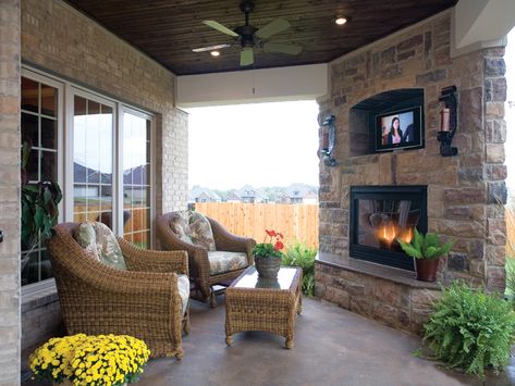 Awesome Porch With Fireplace And Television! - plan 055D-0817 | houseplansandmore.com Victorian House Plan, Outdoor Covered Patio, Free Gas, Patio Fireplace, House Plans And More, Diy Outdoor Decor, Fireplace Design, Outdoor Living Areas, Back Patio