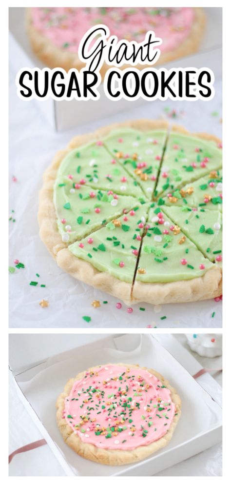 Giant Sugar Cookie, Cookie Pizza Recipe, Sugar Cookie Pizza, Vanilla Frosting Recipes, Cake Box Cookies, Valentines Recipes Desserts, Cookie Recipe Video, Small Pizza, Iced Sugar Cookies