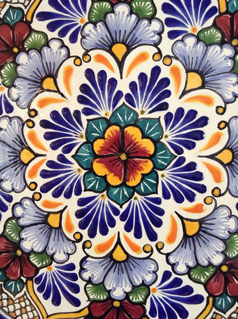 Hand painted talavera #ceramics #sandraespinet Diy Talavera Painting, How To Paint Talavera Style, Talavera Tattoo Folk Art, Talavera Painting, Talavera Design Pattern, Talavera Tattoo, Mexican Mandala, Talavera Pottery Tattoo, Talavera Wallpaper