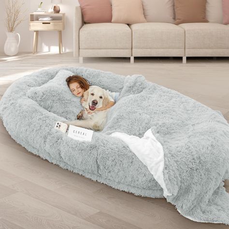 PRICES MAY VARY. 【OVERSIZE HUMAN DOG BED】 71''x45''x12'' Size Large dog bed is upgraded and remodeled on the basic concept of ordinary small dog bed, aiming to create a more comfortable space for humans and dogs to get along with each other. Package includes: 1*blanket, 1*pillow, 1* strap, 1*Instructions. 【RELIEVE FATIGUE AND ANXIETY】 Human dog bed adopts oval wrap-around design with raised edges and concave interior, combined with 10cm thick soft memory foam. Not only can it give you and your pet a full sense of security to promote sleep, but also relieve muscle and joint pain and anxiety. 【NON-SLIP AND WATERPROOF】 The surface of the giant dog bed is made of cozy fluffy plush, and the interior is made of waterproof material, which can better protect the internal sponge and effectively pre Oversized Dog Bed, Khaki Bedding, Giant Dog Beds, Giant People, Human Dog, Human Dog Bed, Pillow Blanket, Washable Dog Bed, Dog Beds For Small Dogs