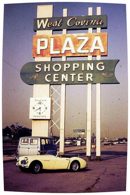 West Covina PLAZA Shopping Center sign, 1964 by A Box of Pictures, via Flickr Googie Architecture, San Gabriel Valley, Crazy Ex Girlfriends, Center Signs, West Covina, California History, Vintage Neon Signs, Afternoon Sun, Vintage Los Angeles