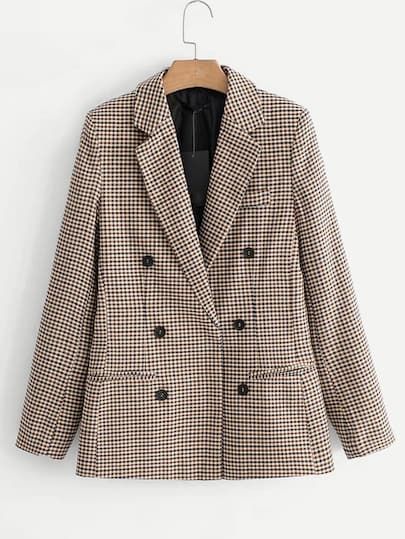 Double Blazer, Female Suit, Chic Jeans, Vintage Blazer, Double Breasted Coat, Long Sleeve Plaid, Plaid Blazer, Blazer Fashion, Double Breasted Blazer