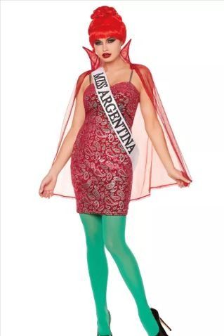 If I knew then what I know now, I wouldn't have had my little accident! Dress up as the iconic pageant princess in this officially licensed Miss Argentina Dress Costume from Beetlejuice. This set includes a sparkling red mini dress, a red wig, a sheer red cape, and a "Miss Argentina" sash. Miss Argentina Beetlejuice Costume, Ms Argentina Beetlejuice, Miss Argentina Costume, Beetlejuice Miss Argentina, Miss Argentina Beetlejuice, Steampunk Womens Costume, Disney Baby Costumes, Miss Argentina, Safari Costume