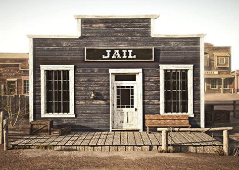 BELECO Fabric 5x3ft Western Jail Backdrop Rustic Western Town Wooden Prison Backdrop Wild West Cowboys Photo Background Police Jail Party Decorations Halloween Jail Prison Decor Studio Props : Amazon.ca: Electronics Old Western Towns, Old West Town, Planet Coaster, Western Artwork, Town Building, Wild West Cowboys, West Town, Western Town, The Lone Ranger