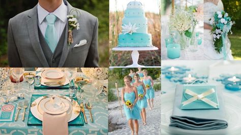 Aquamarine color theme Aquamarine Wedding Theme, Ocean Theme Wedding, Theme Wedding Ideas, Beach Wedding Men, Wedding In Spring, Scroll Wedding Invitations, Beach Wedding Outfit, Aquamarine Wedding, Beach Wedding Decorations Reception