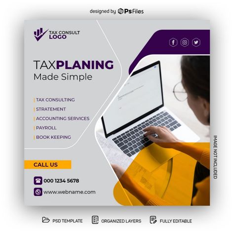 Tax Social Media Post, Free Social Media Templates, Restaurant Social Media, Realtor Social Media, Graphics Design Ideas, Social Media Post Design, Tax Services, Editing Inspiration, Free Social Media