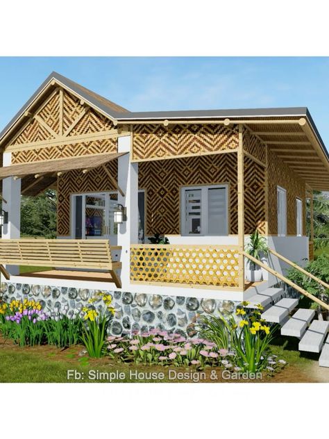 House Design Garden, House With Floor Plan, Bamboo Farm, Small House Design Architecture, Small House Blueprints, Simple House Design, Bamboo House, Tropical House, Bungalow House