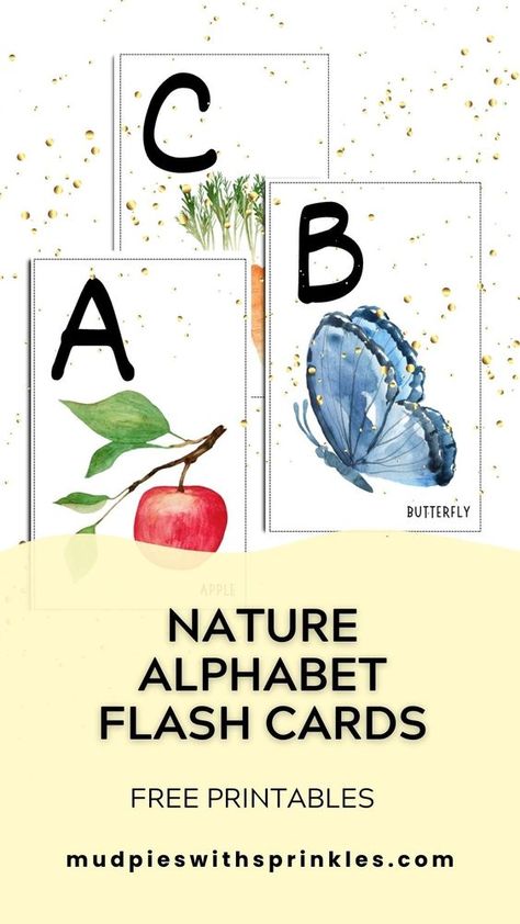 Free Flash Cards Printable. Nature-themed Alphabet Flashcard set features digital watercolor nature images such as butterflies, nests, ducks, and flowers. There are many interactive and fun ways to use this nature alphabet free printable flashcards, and the set is FREE. Grab these print cards to help support your children’s language, early reading skills, and literacy development today. The early years of learning are so much fun and free educational materials and resources make it even better! Nature Abc Cards, Montessori Alphabet Printable, Alphabet Animal Letters Free Printable, Abc Cards Free Printable Alphabet, Free Alphabet Flashcards, Letter Flashcards Printable Free, Phonics Flashcards Free Printable, Abc Flashcards Printable Free, Alphabet Cards Printable Free