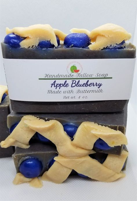 Blueberry Soap, Apple Blueberry, Soap Embeds, Tallow Soap, Blueberry Cobbler, Pie Tops, Aesthetic Candles, Artisan Soap, Natural Soap