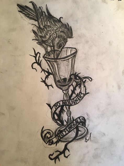 Six Of Crows Painting Ideas, Crow And Cup Tattoo, Dregs Six Of Crows Tattoo, Six Of Crows Drawing Easy, Crow Club Tattoo, Six Of Crows Tattoo Ideas, Six Of Crows Tattoo, Reader Tattoo, Crows Artwork