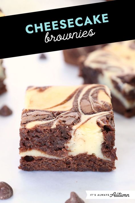 Super easy Cheesecake Brownie recipe! Thick, rich brownies swirled with a decadent cheesecake layer are a gorgeous dessert everyone will love. They start with a boxed brownie mix so they’re SUPER easy to make! Chocolate Cheesecake Brownies, Brownie Mix Recipes, Cheesecake Swirl Brownies, Cheesecake Brownies Recipe, Cheesecake Oreo, Cheese Brownies, Cream Cheese Brownies, Brownie Cheesecake, Swirl Brownies