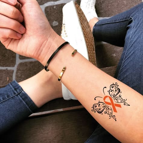 Nanny Tattoo, Orange Ribbon Tattoo, Multiple Sclerosis Tattoo, Ms Tattoos, Purple Ribbon Tattoos, Awareness Tattoo, Ribbon Tattoos, Tasteful Tattoos, Orange Ribbon