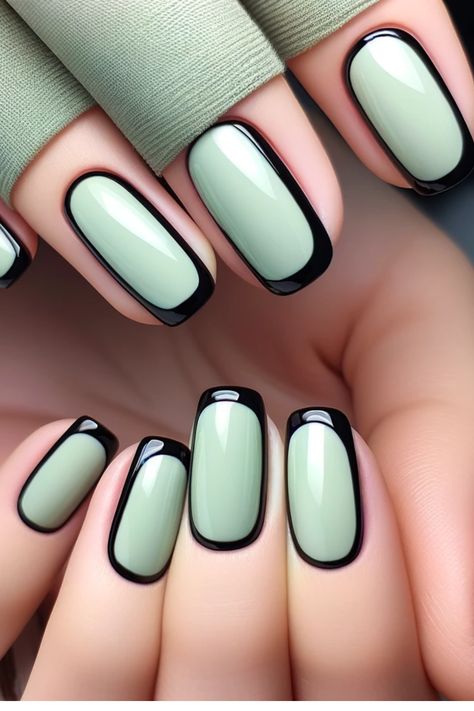 2 Different Color Nails, Cute Nails Design, Cool Nail Art Designs, Black French Tip, Mint Nails, Fancy Nails Designs, Black French, Black Nail, Fabulous Nails