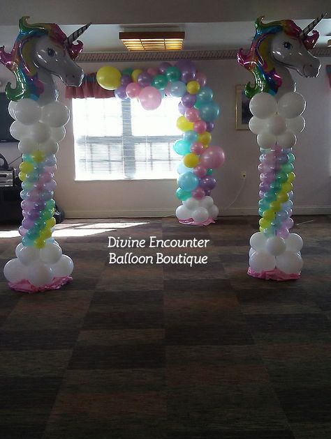 Hi-Fashion Balloon Columns and Organic Swag for a Magical 10th Birthday! www.divineencounterboutique.com Unicorn Balloon Column, Balloons Galore, Pyjamas Party, Balloon Tower, Unicorn Themed Birthday Party, Unicorn Balloon, Unicorn Party Decorations, Unicorn Decorations, Unicorn Theme