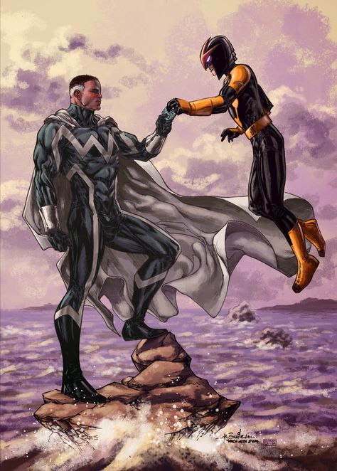 Blue Marvel and Nova - Biram Ba colors by SpiderGuile.deviantart.com on @deviantART Nova Marvel, Wallpaper Spider Man, Blue Marvel, Marvel Nova, Black Comics, Superhero Characters, Marvel Comic Universe, Marvel Comic Character, Marvel Comics Art