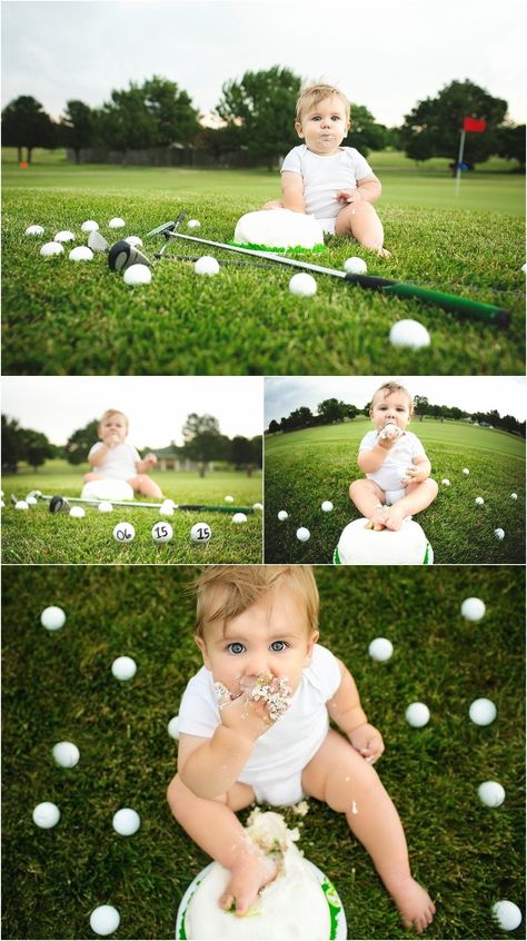 Golf Course First Birthday Pictures, Hole In One Party, First Birthday Portraits, Golf 1st Birthday, Golf First Birthday, Birthday Portraits, Golf Baby, Golf Birthday Party, First Birthday Pictures