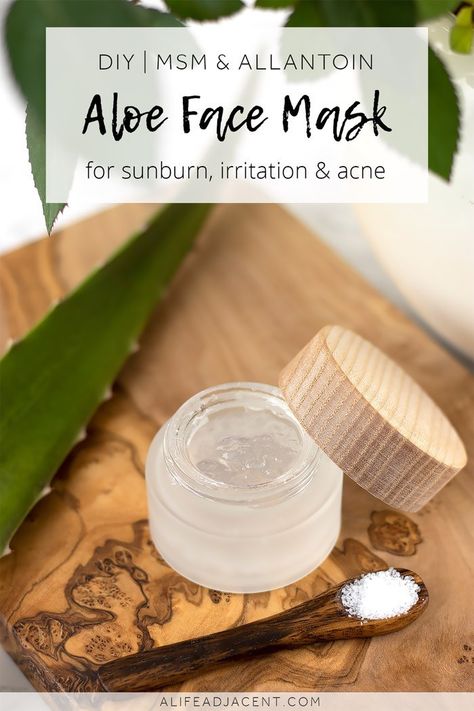 DIY Aloe Vera Face Mask for Glowing Skin. Heal and soothe dry, sensitive skin with this after sun face mask recipe. This natural homemade face mask is extremely easy to make with only 3 natural ingredients. It can also be used for acne, sunburn, and irritation, as well as a variety of inflammatory skin conditions like rosacea and eczema. Plus, discover the benefits of aloe vera, MSM and allantoin for summer skin care! #alifeadjacent Diy Aloe Vera Face Mask, Aloe Face Mask, Face Mask For Glowing Skin, Mask For Glowing Skin, Glowing Skin Diy, Aloe Vera Face, Benefits Of Aloe Vera, Soothe Sunburn, Aloe Vera Face Mask