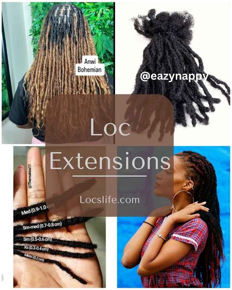 Starting locs with loc extensions can be the right move for you. If you are thinking about it, you probably have a number of questions. Different Loc Sizes, Instant Locs With Extensions, Loc Extensions Permanent, Starting Locs, Two Strand Twists, Loc Extensions, Sister Locs, Short Curly Wigs, Quality Hair Extensions