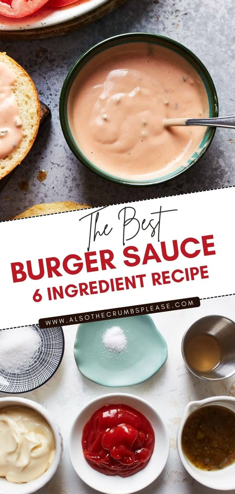 Imagine a burger sauce that's tangy, irresistible, and enhances the flavors of your burgers and sides. This DIY sauce does exactly that. Packed with flavor, it's easy to make with just 6 everyday ingredients. It's a recipe that will keep you away from store bought sauces forever. Sauces For Hamburgers, Chicken Burger Sauce Recipes, Burger Sauce Recipe Homemade, Hamburger Sauce Recipes, Healthy Burger Sauce, Special Sauce For Burgers, Cheeseburger Sauce, Easy Burger Sauce, Burgers And Sides