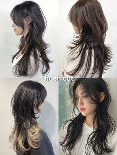 Wolfcut Wavy Hair Long, Hush Cut Hair Medium With Bangs, Wolf Cut Long Hair Wavy, Hush Cut Hair Long, Hush Haircut, Hush Cut, Long Wolf Cut Unstyled, Long Wolf Cut With Bangs Wavy Hair, Layered Haircuts Straight Hair