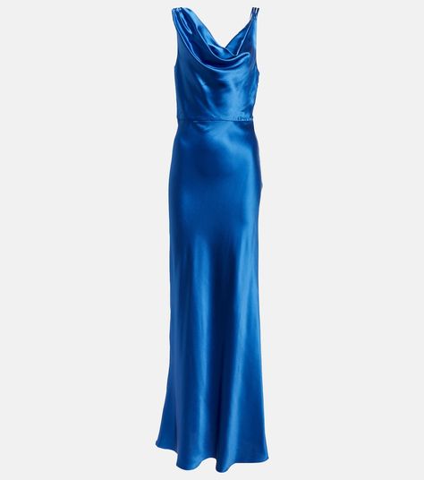 Sanderson Satin Maxi Dress in Blue - Veronica Beard | Mytheresa Cobalt Bridesmaid Dresses, Silk Bridesmaid Dresses, Dressy Hats, Blue Silk Dress, Cobalt Blue Dress, Blue Bridesmaid Dress, Embellished Maxi Dress, Marine Uniform, Blue Gown