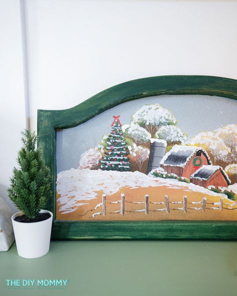 Christmas Thrift Store Painting: So Fun & Easy! | The DIY Mommy Thrifted Painting Makeover Christmas, Christmas Thrift Store Painting, Thrift Store Painting Upcycle, Christmas Thrift, Thrift Store Painting, Thift Store, Store Painting, Thrift Store Art, Church Girl