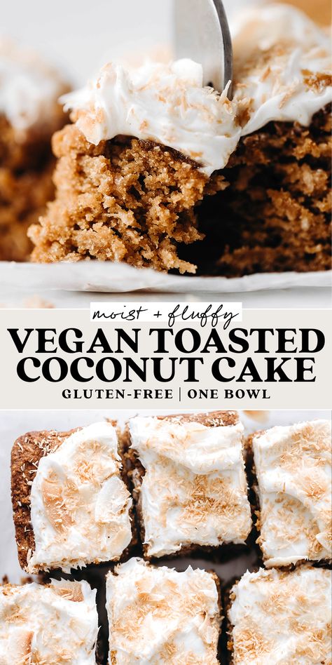 Toasted Coconut Cake, Vegan Coconut Cake, Coconut Cream Frosting, Vegan Gluten Free Desserts, Vegan Baking Recipes, Coconut Desserts, Healthy Vegan Desserts, Vegan Cake Recipes, Cake Vegan